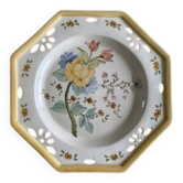 Assiette ancienne décor floral peint à la main - 29 cm - jaune