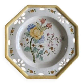 Antique plate with hand-painted floral decoration - 29 cm - yellow