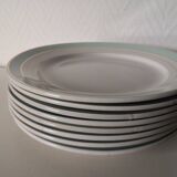 set of 8 Lunéville dessert plates, Regency model, green, white and gold