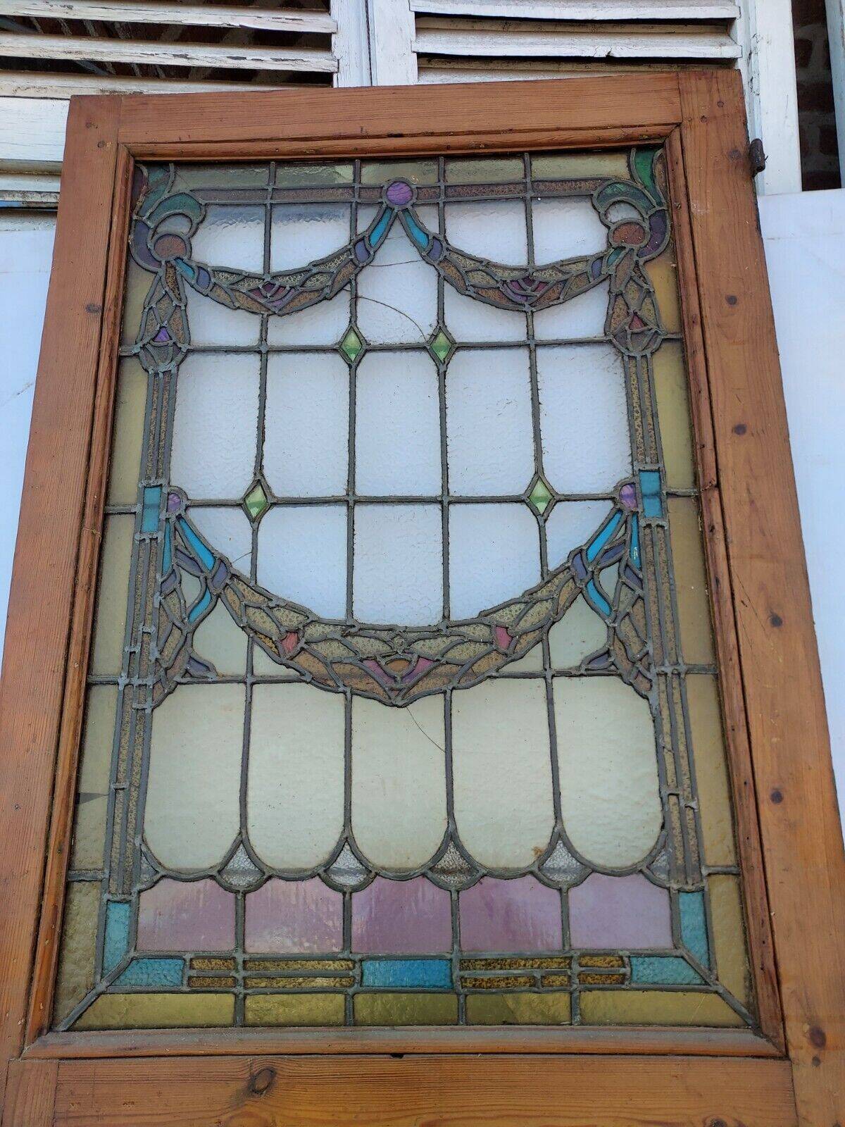 oak door with stained glass