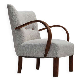 1960s, reupholstered Danish art-deco armchair, beech wood, leather.
