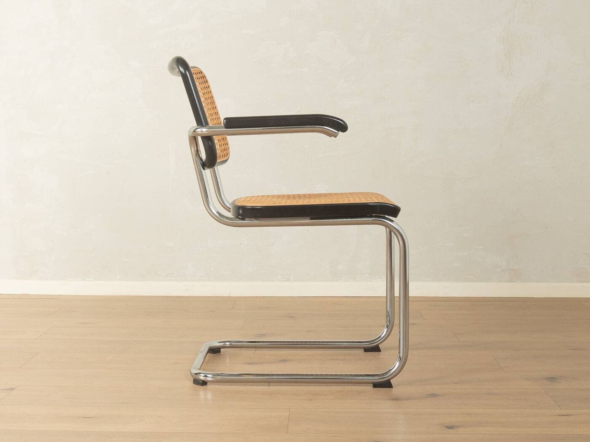 Thonet | Marcel Breuer cantilever chair, Bauhaus era, chrome and Vienna cane, black wood frame