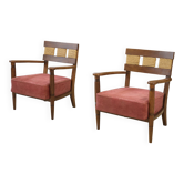 Brutalist pair of armchairs attributed to Audoux Minet, 1950s.