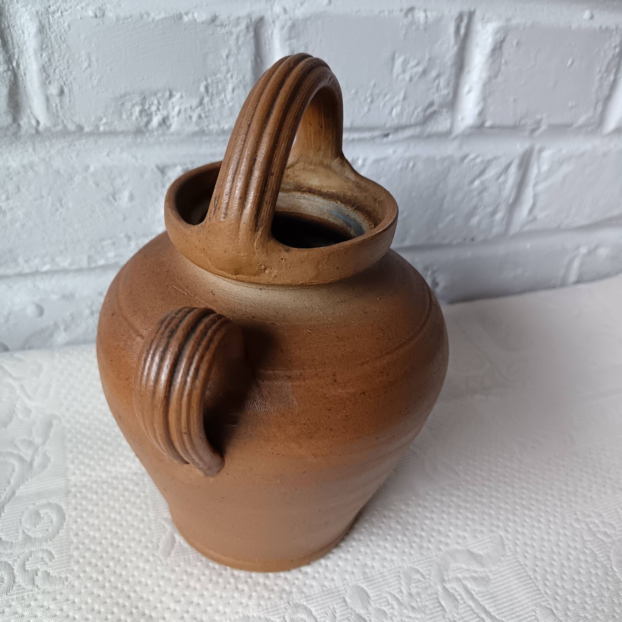 Vintage handmade brown glazed stoneware gargoulette.