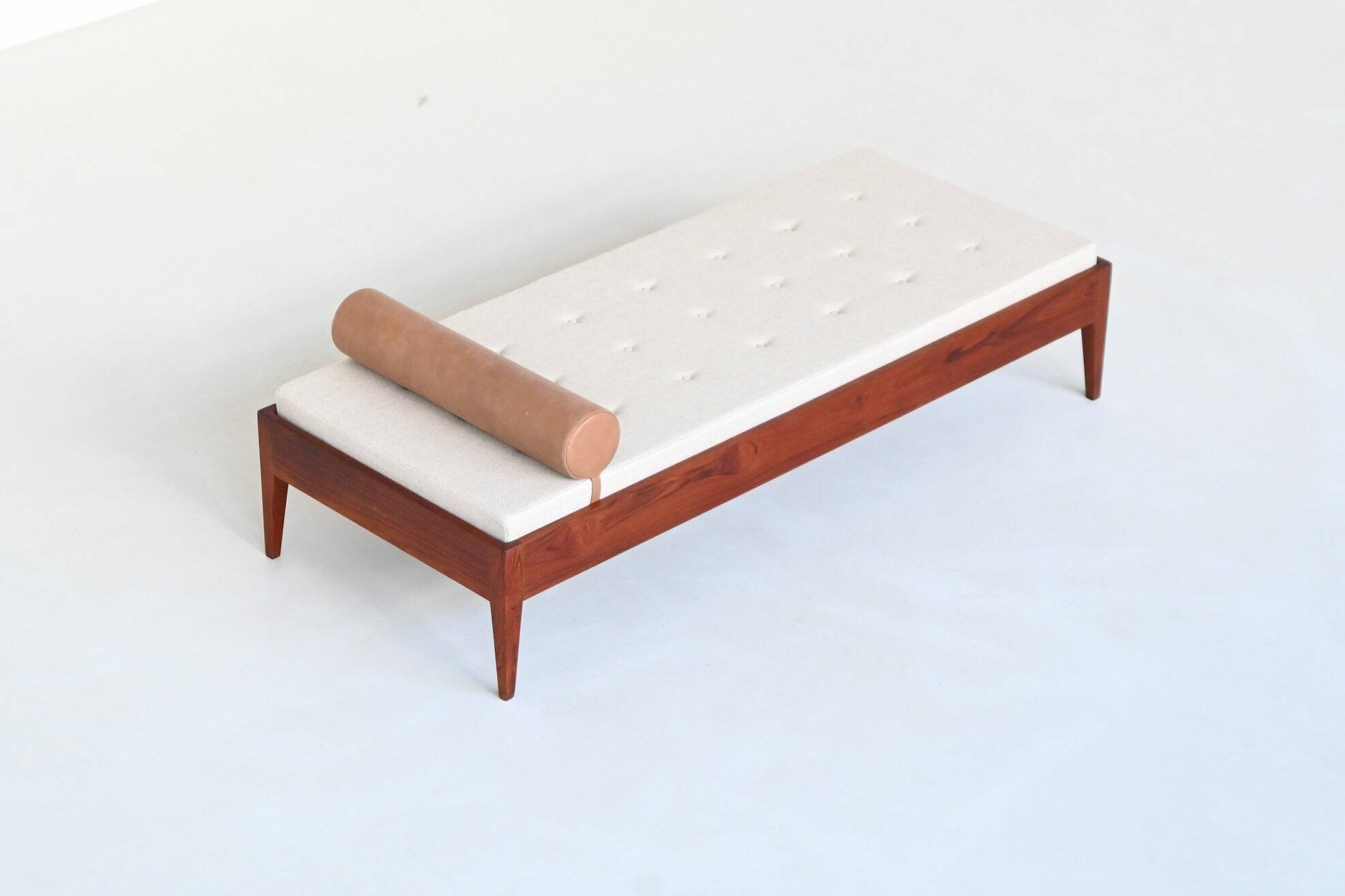 Scandinavian daybed in teak, wool and leather Denmark 1960