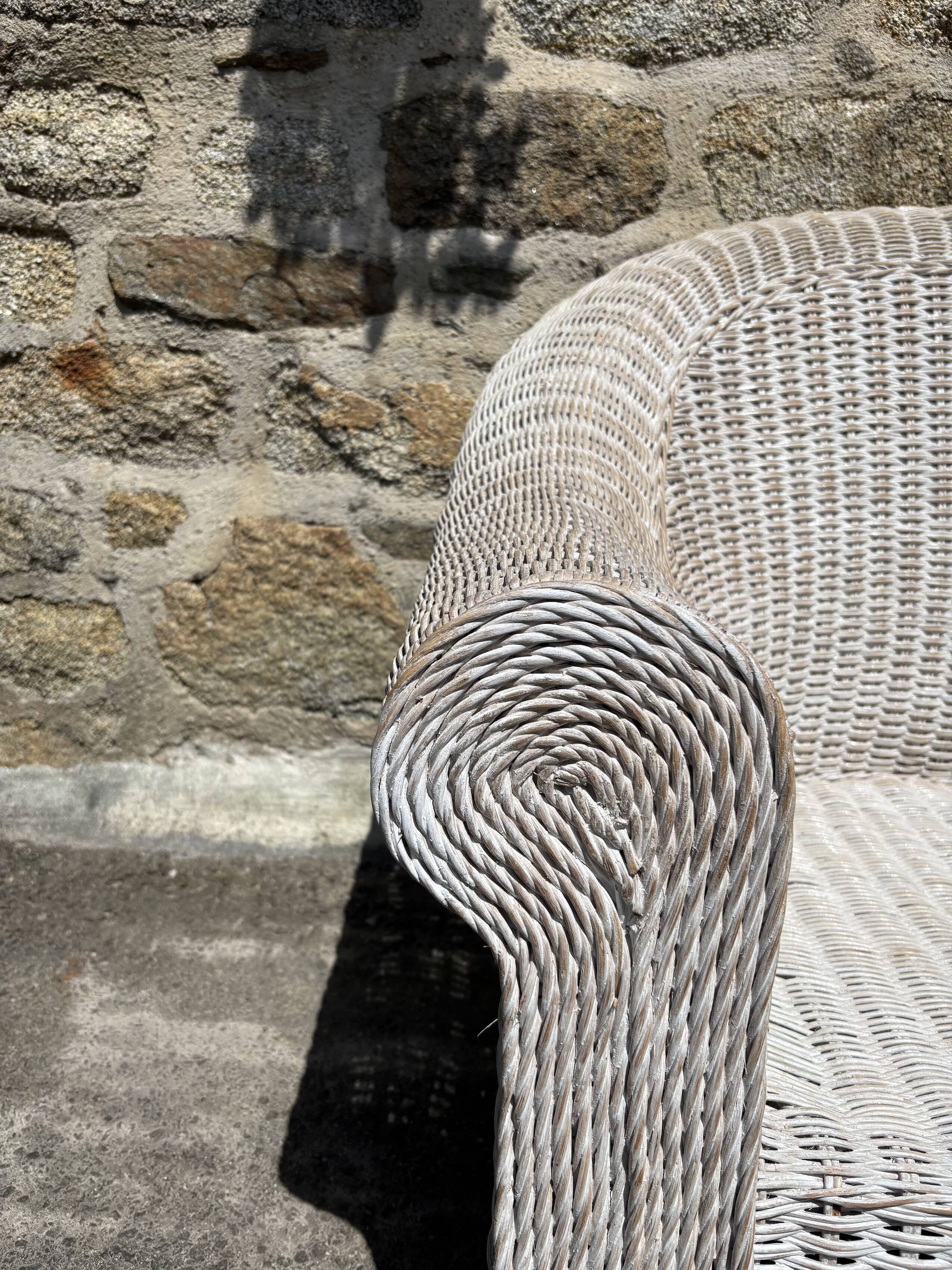 Large painted wicker armchair, 20th century, winter garden