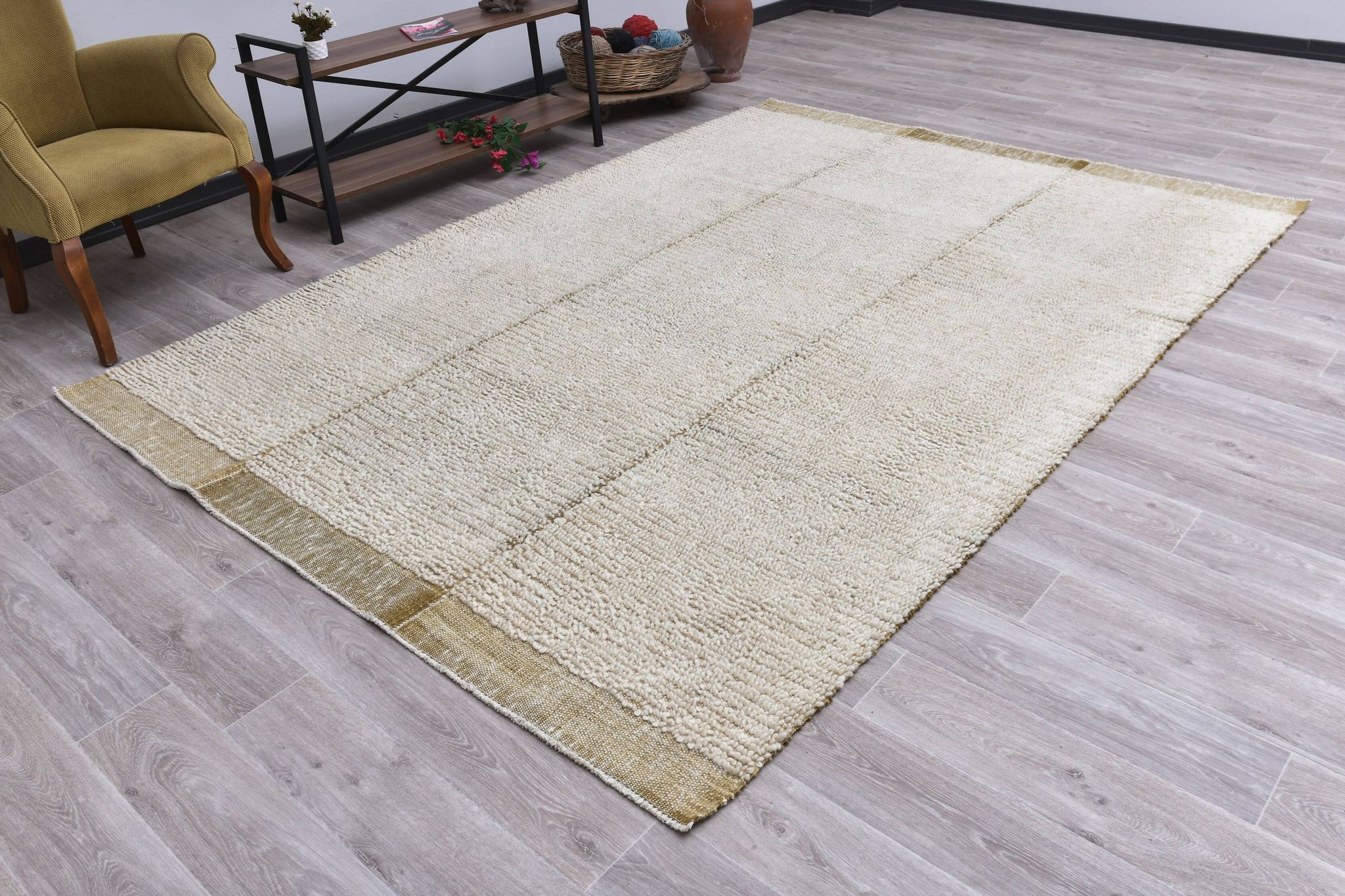 Tapis turc en laine beige vert 209x292 cm SK 242139