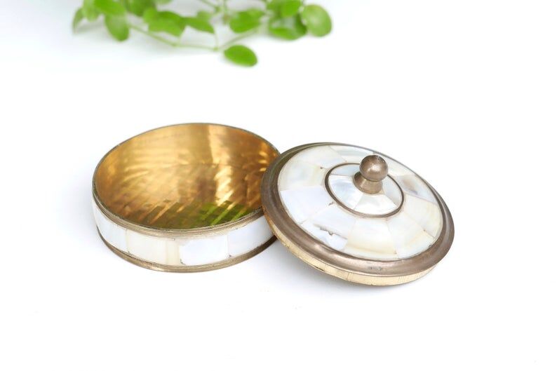 Brass box, mother-of-pearl décor, 60s