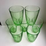 set of 7 water glasses Made in France green glass 70s