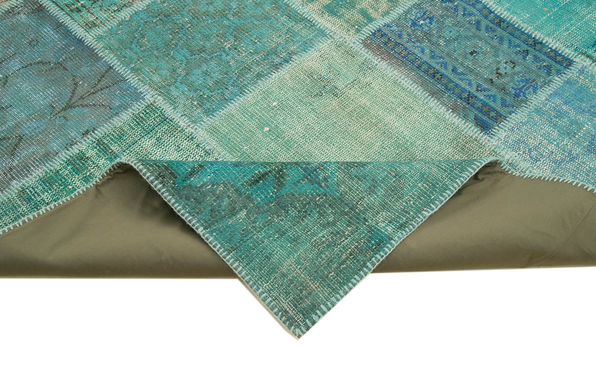 Hand-knotted oriental vintage 205 cm x 300 cm turquoise patchwork carpet