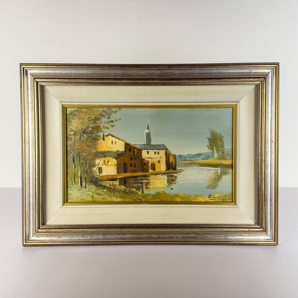 Original oil painting of a landscape, Italy 1960s, signed, framed.