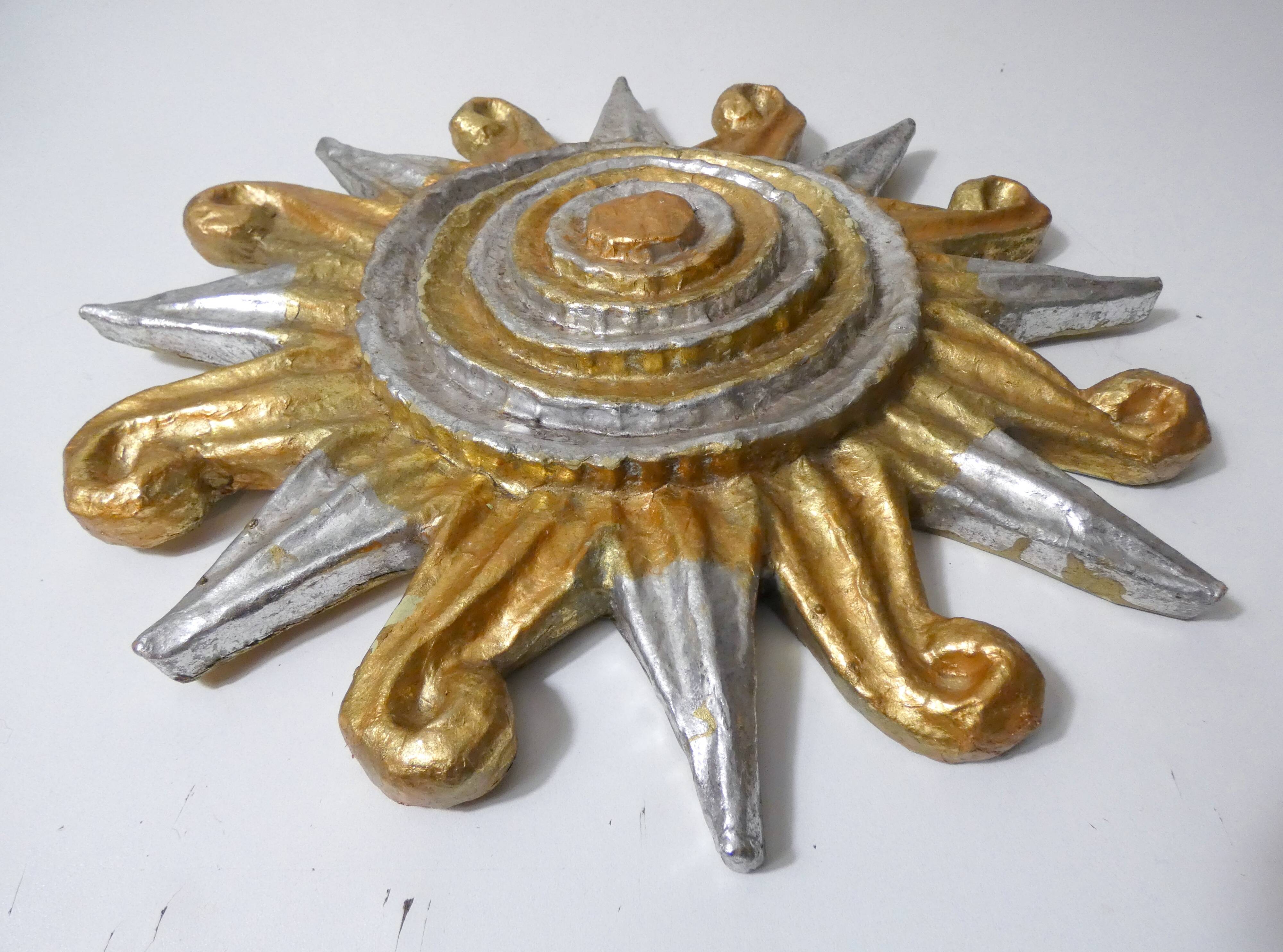 Vintage Gold and Silver Sun Relief Wall Sculpture