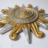 Vintage Gold and Silver Sun Relief Wall Sculpture