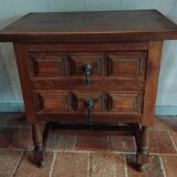 Antique wooden side table with 2 vintage drawers