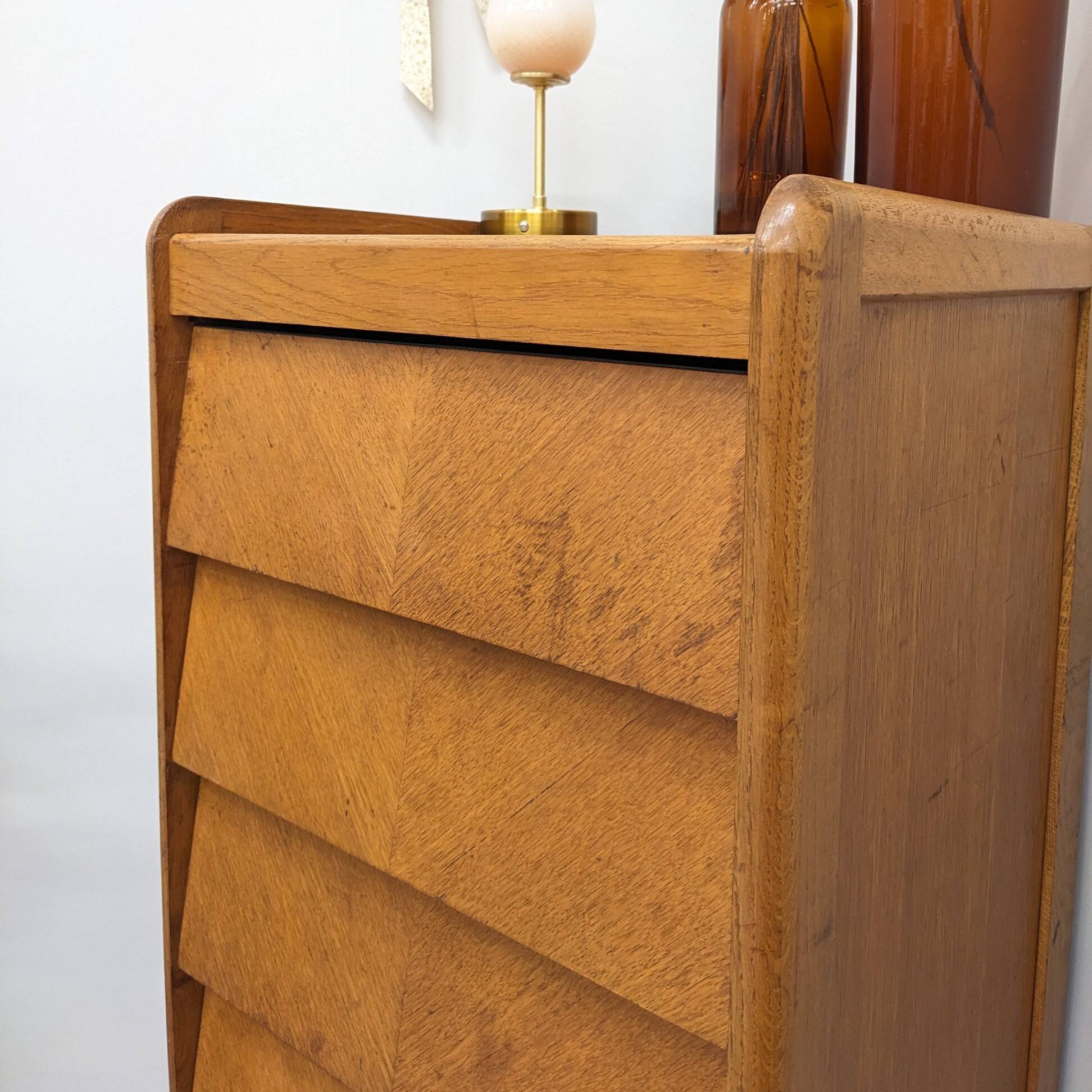 Chevron veneer chiffonier