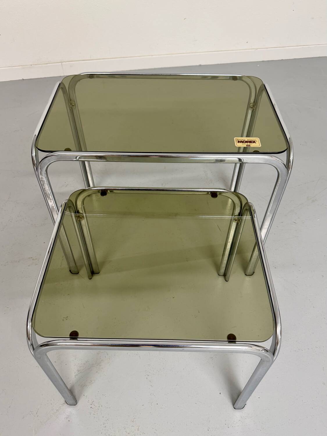 Morex nesting coffee table in metal and smoked glass, Italian design from the 1980s