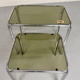 Morex nesting coffee table in metal and smoked glass, Italian design from the 1980s
