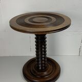 Brutalist Wood Turned Wine Press Side Table in the style of Charles Dudouyt