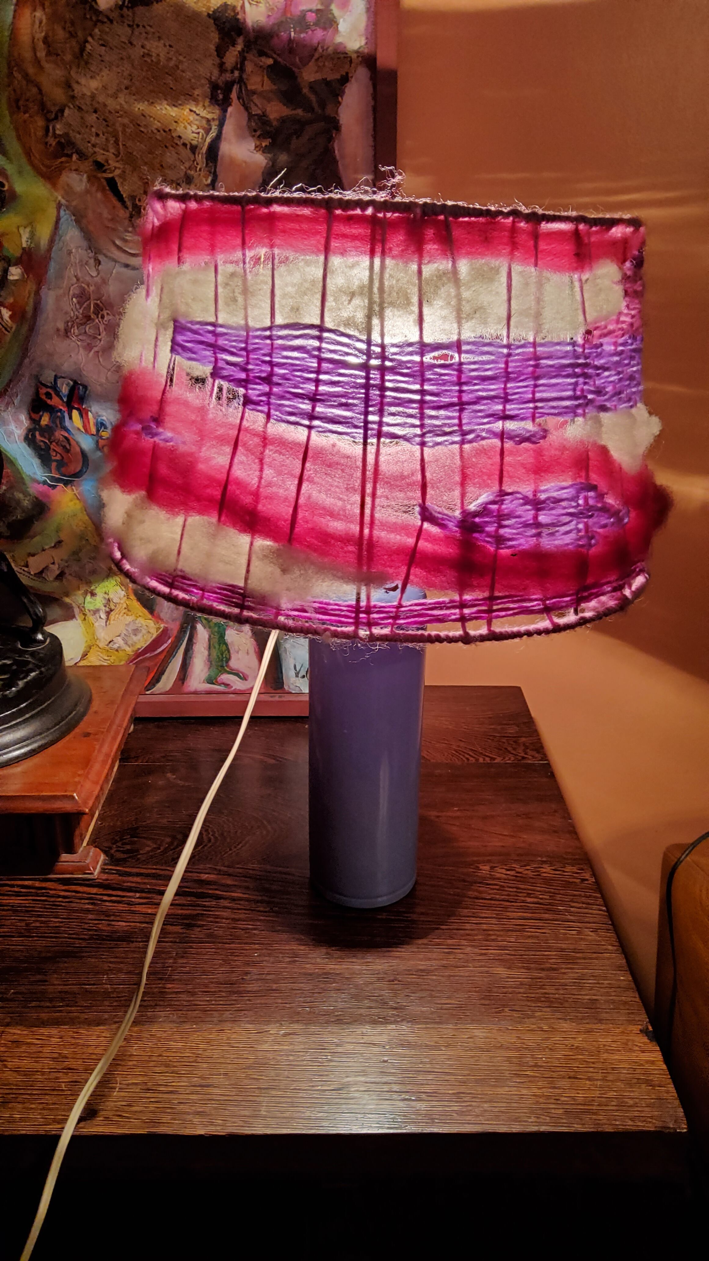 Digoin sandstone lamp from the 70s wool lampshade