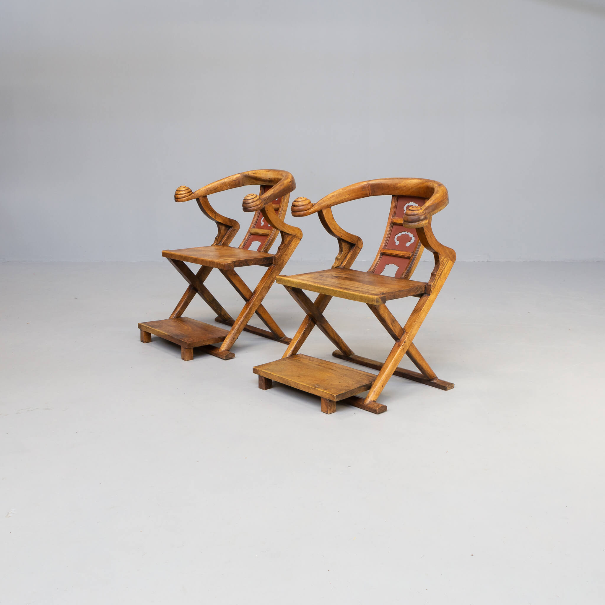 70s handmade wood carved throne chair