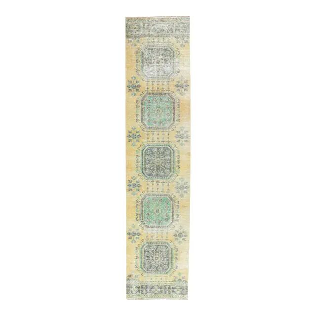 Tapis floral turc vintage noué à la main des années 1970 80x354