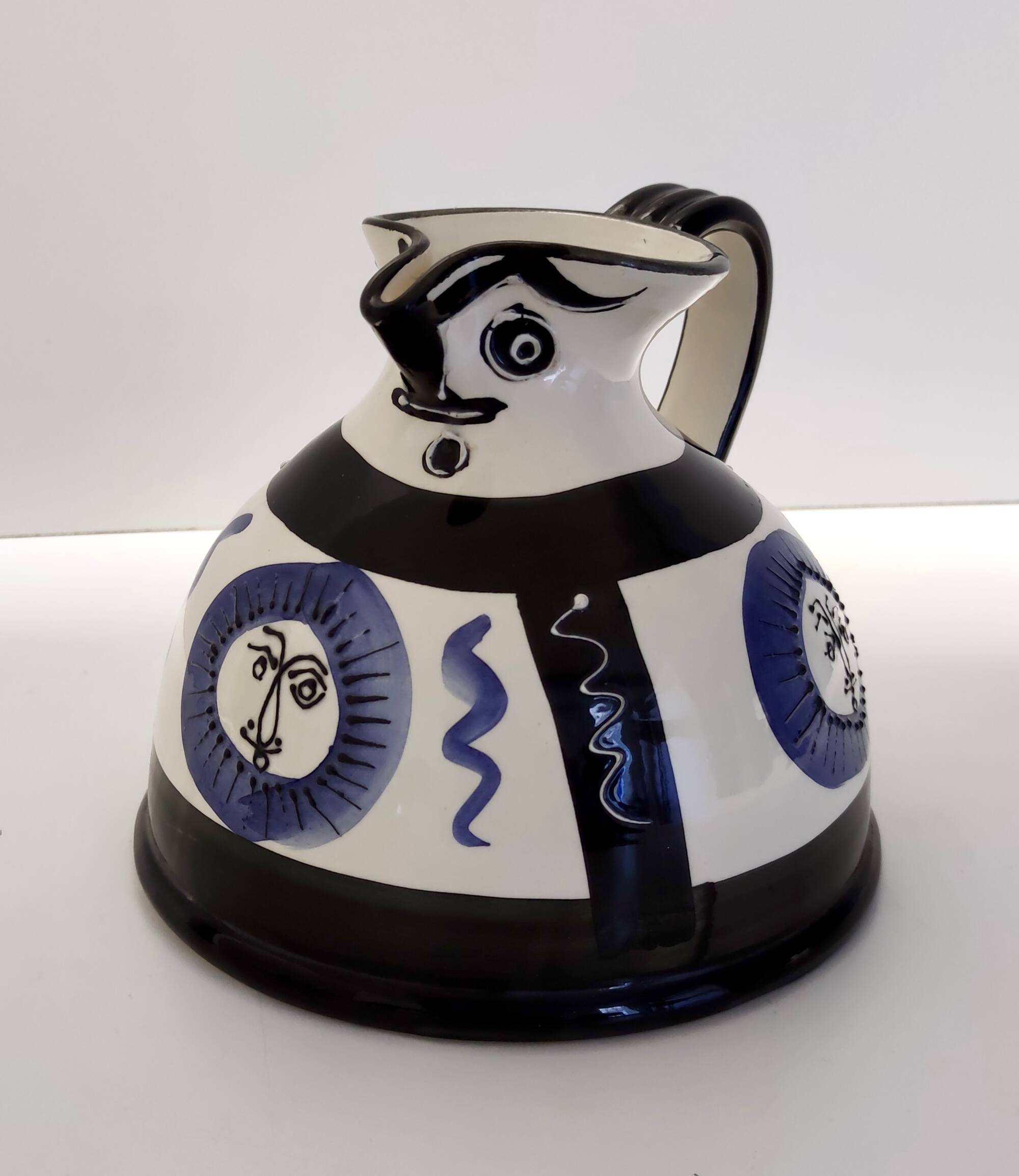 White, Black and Blue Hand-Painted Ceramic Jug / Vase