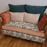 Vintage Bohemian wooden children's sofa bed bench