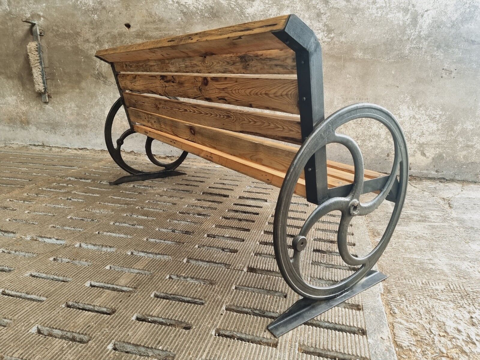 Antique garden bench cast iron with old beams 210 cm