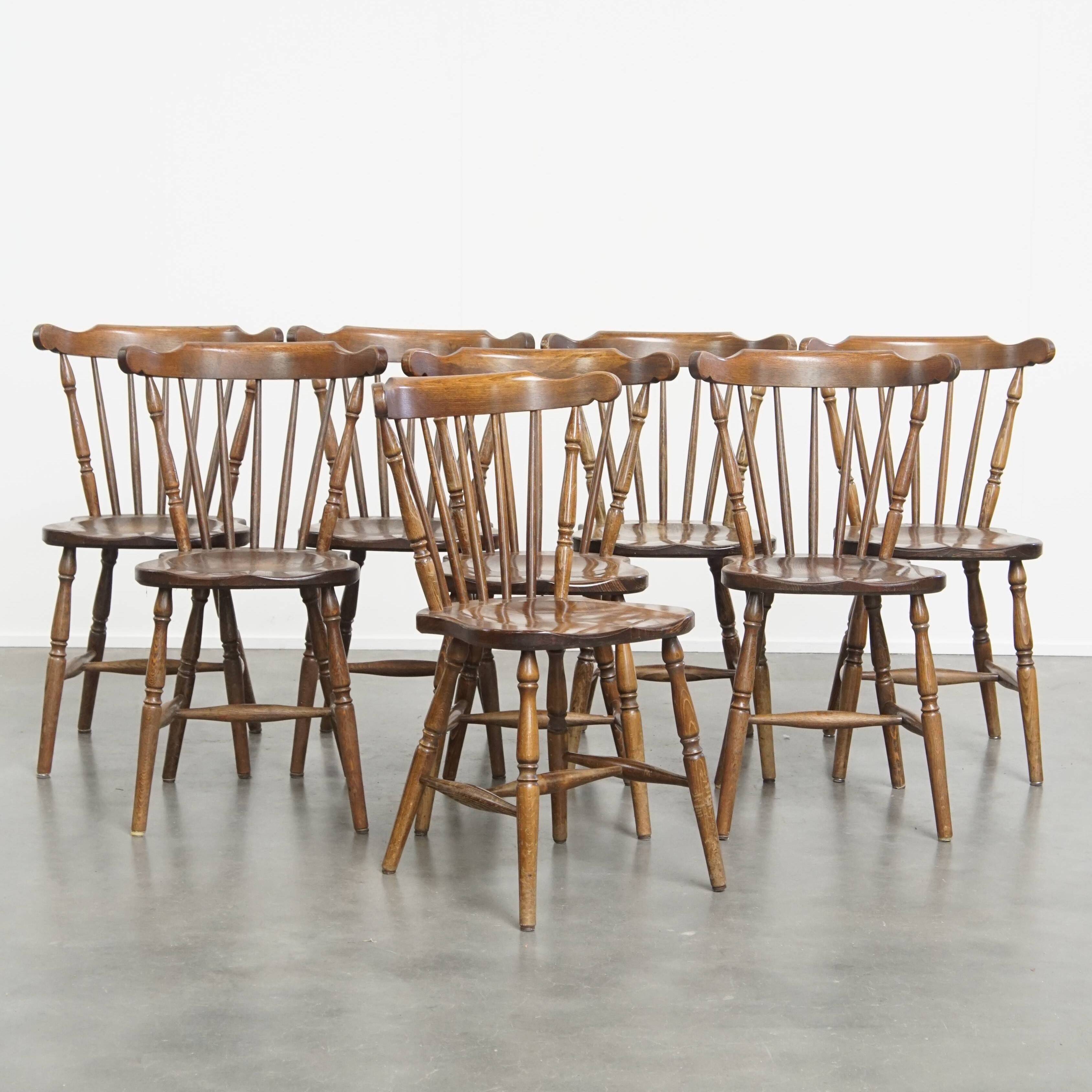 Set of 8 antique wooden spindle chairs