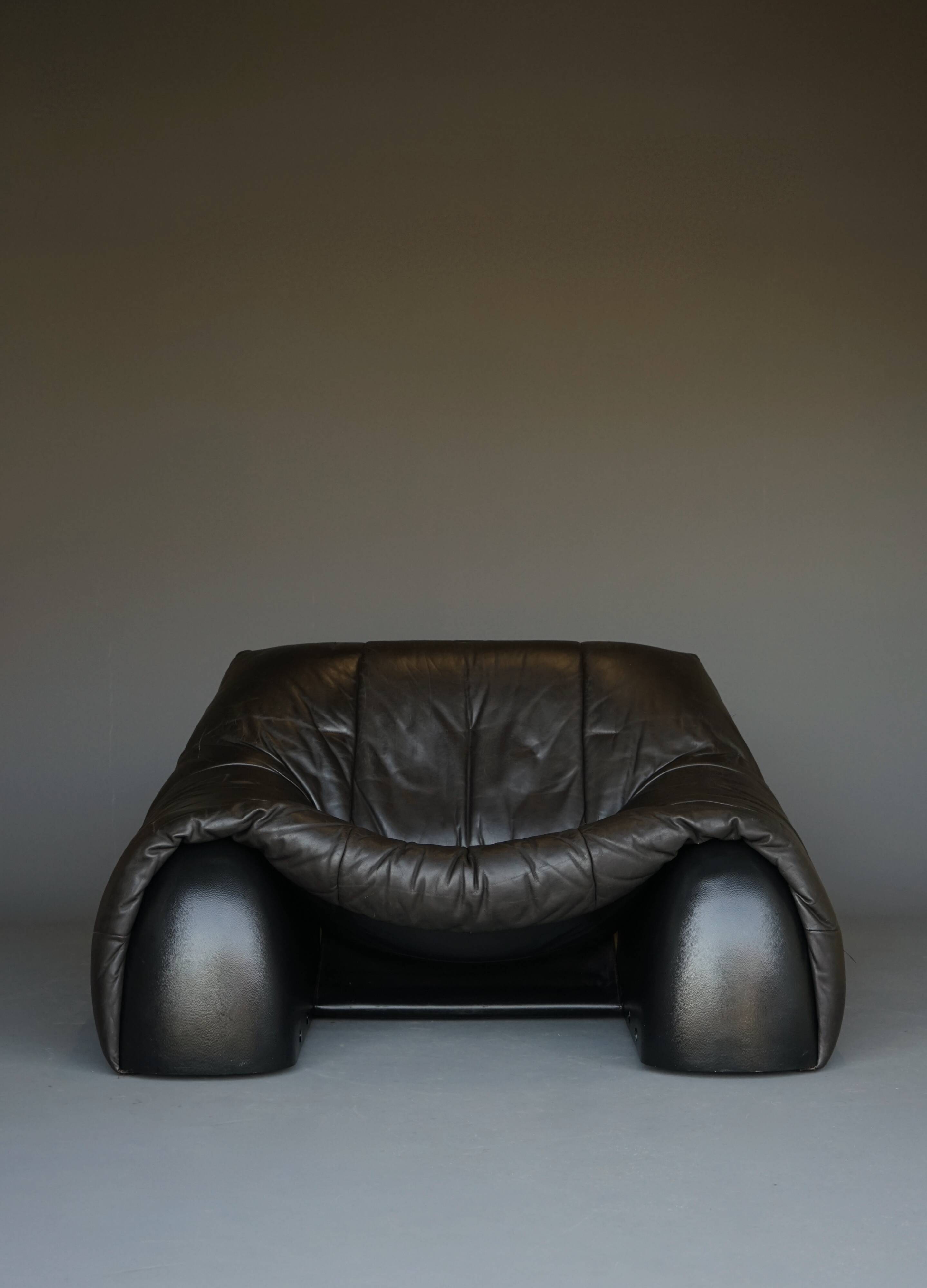 Amak Lounge Chair in brown leather by Annie Hieronimus for Cinna, 1980s
