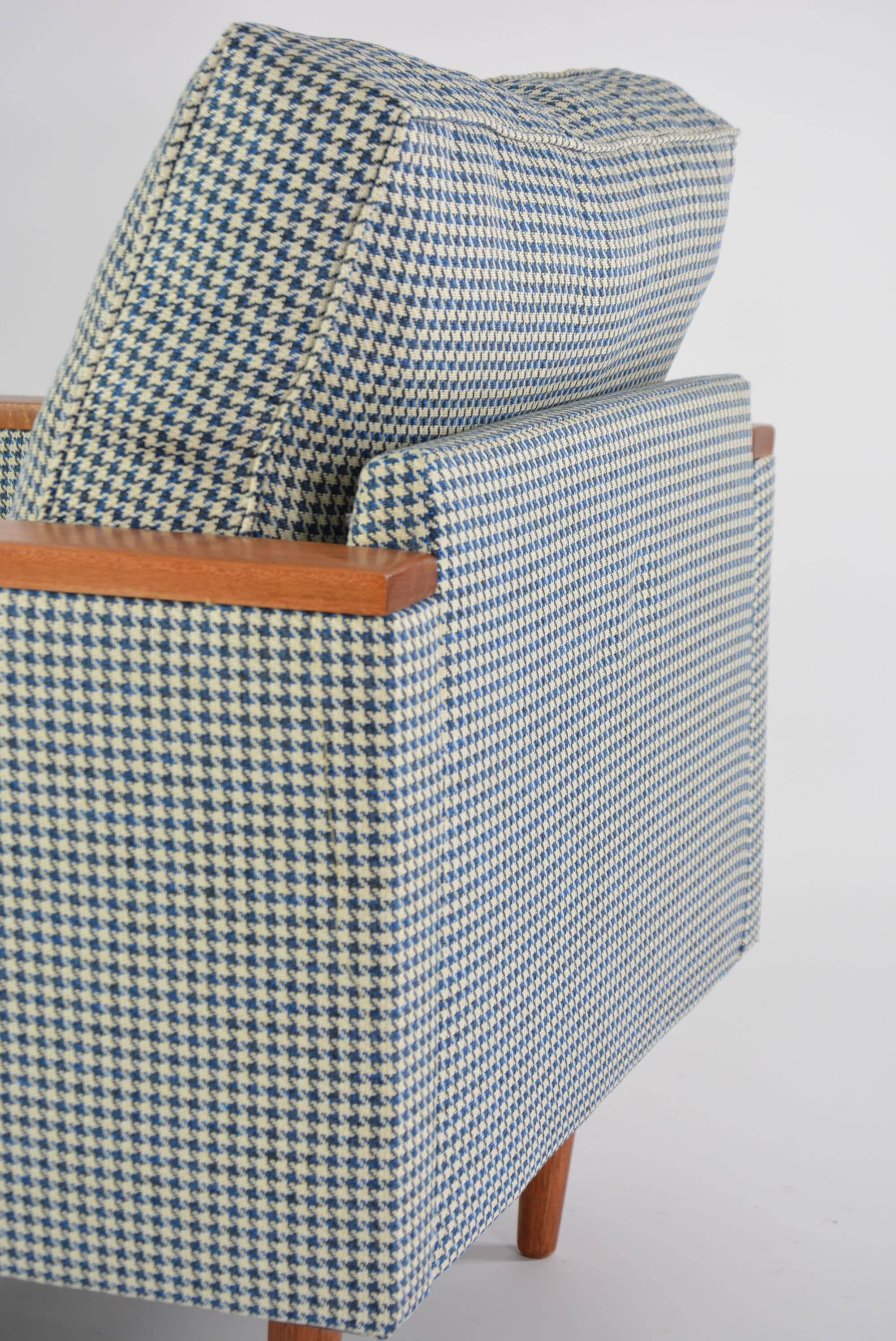 Blue houndstooth square armchairs