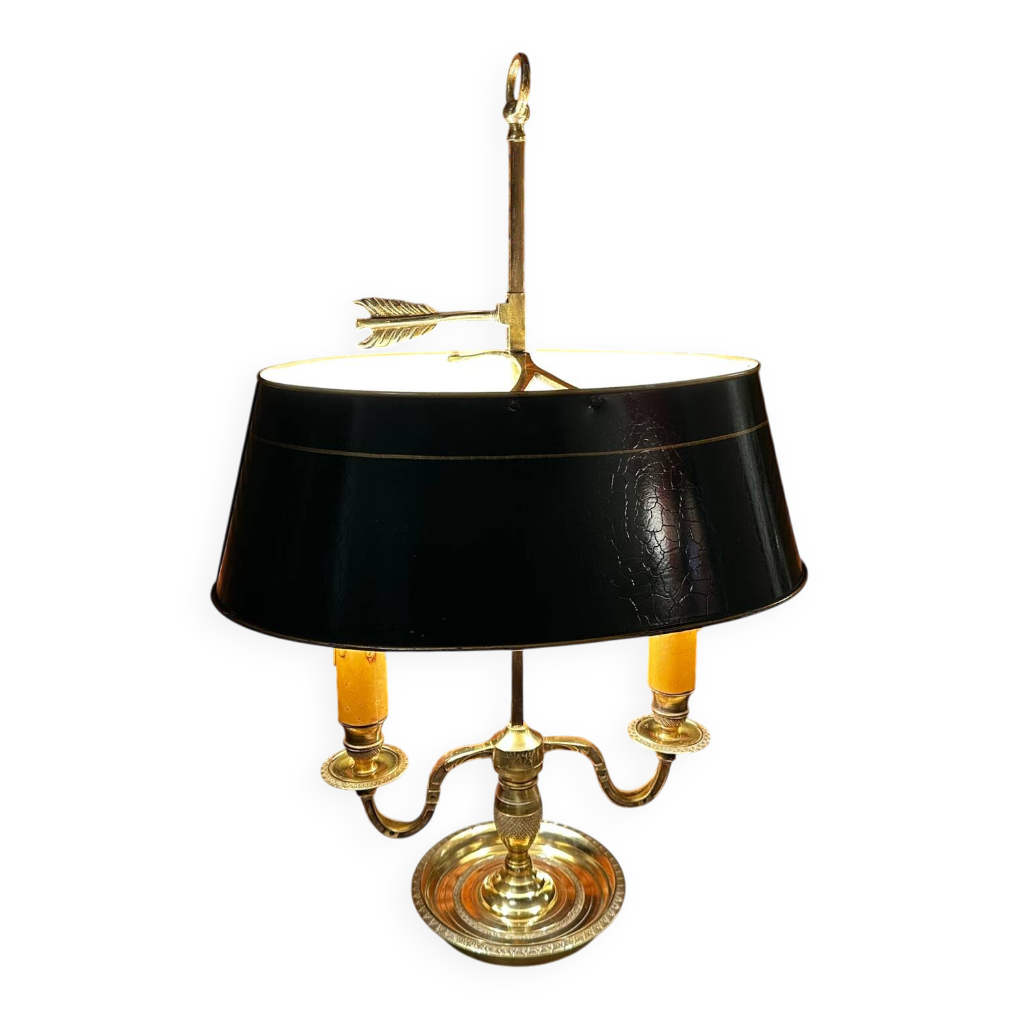 Empire style bouillotte lamp in brass and green sheet metal - Electricity