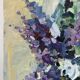 Violet bouquet at the window, oil on canvas signed Lilas Paumier.