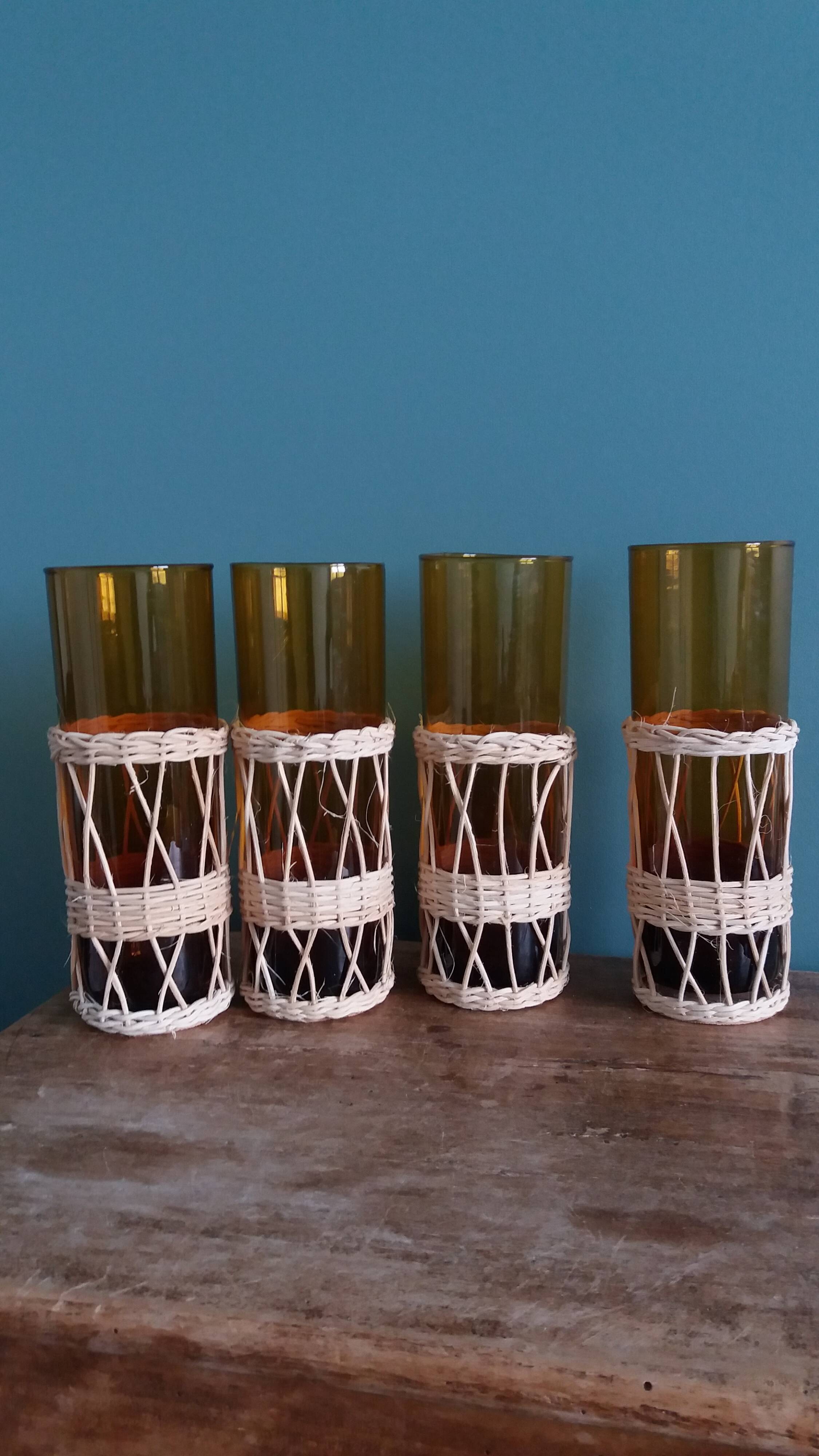 Amber glass and wicker glasses