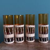 Amber glass and wicker glasses
