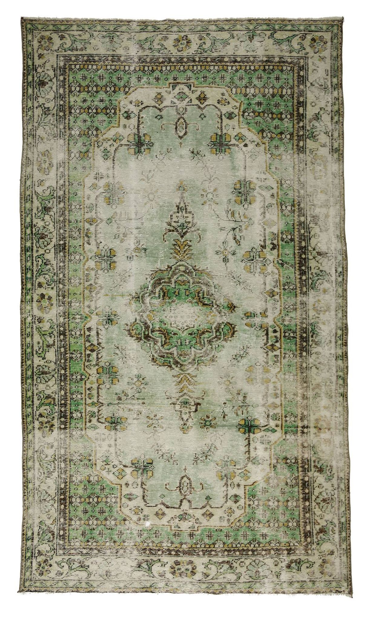 Tapis Oushak Vintage – Tons Vert Pastel & Style Classique, 176 x 340 cm
