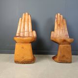 Pair of hand shaped teak chairs, 1970s