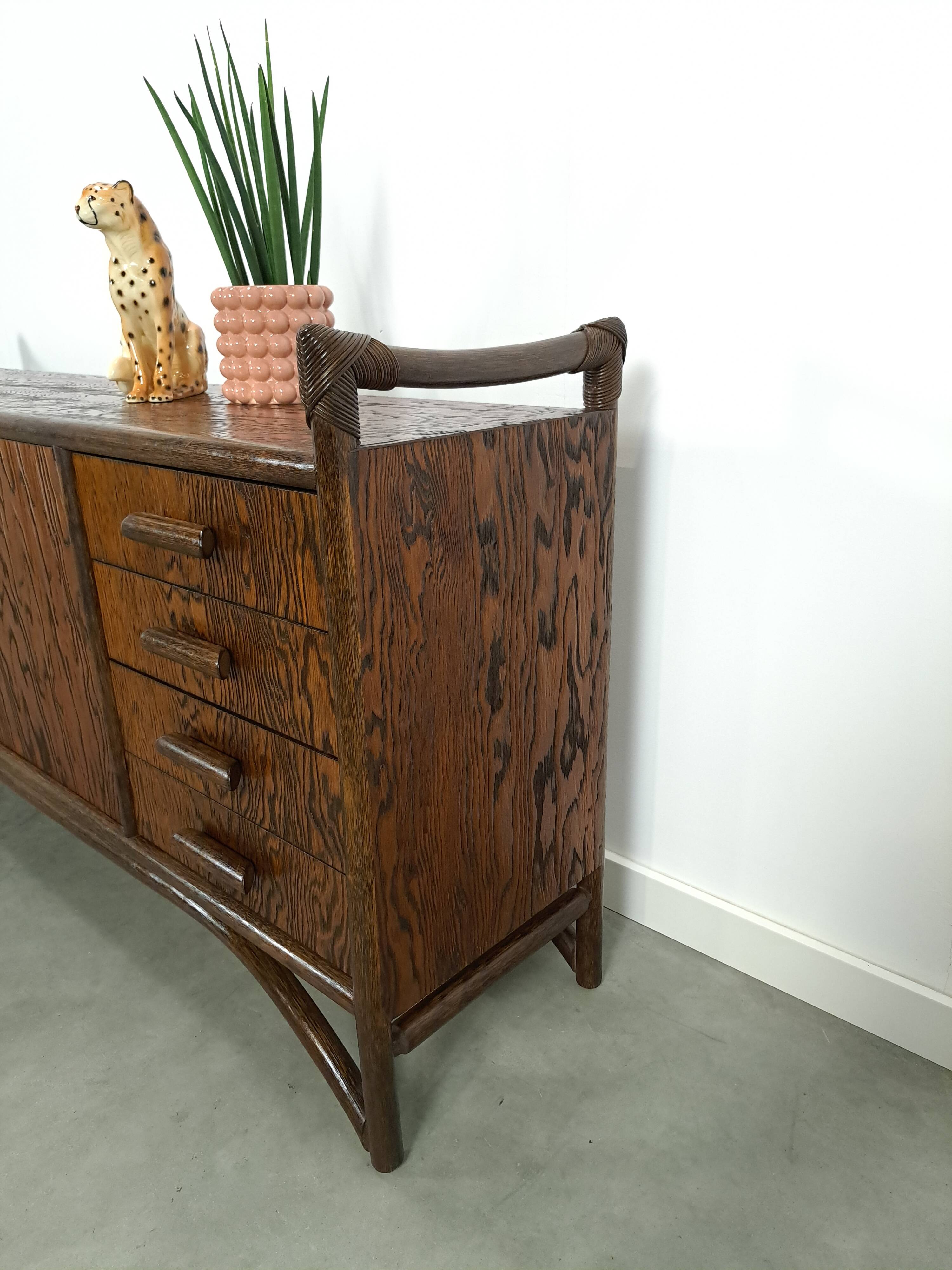 Hout met bamboe dressoir met lades vintage