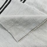 %100 Wool Beige & Black Striped Vintage Kilim Rug, 309x366 Cm