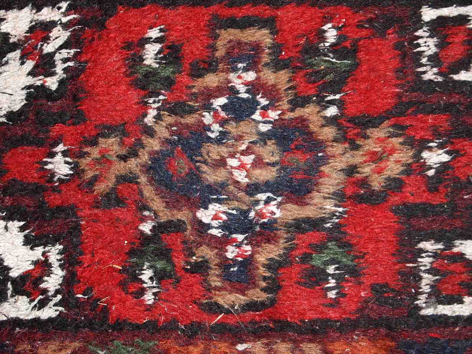 Vintage persian hamadan handmade carpet 1.3' x 2' (40cm x 61cm) 1970s, 1c760