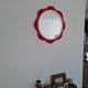 Round wall mirror 53 cm red/white vintage 1960s/70s