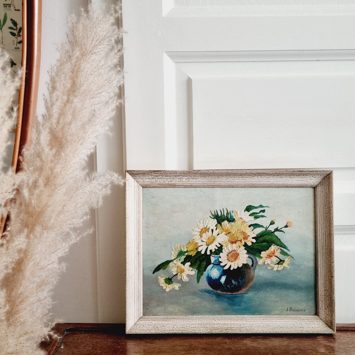 Oil on wood bouquet of daisies