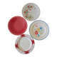Set of four retro dessert plates in shades of red