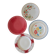 Set of four retro dessert plates in shades of red