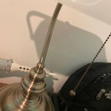Lampe de bureau banquier ancien bronze notaire art deco opaline verte