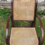 Rocking chair with vintage wood and canework