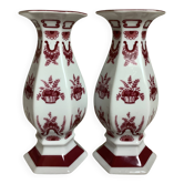 Pair of hexagonal burgundy candlesticks