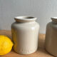 Old glazed stoneware mustard pots