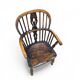 4 x Antique Windsor 2 low / 2 high spindle back arm chair in elm wood / 19th century