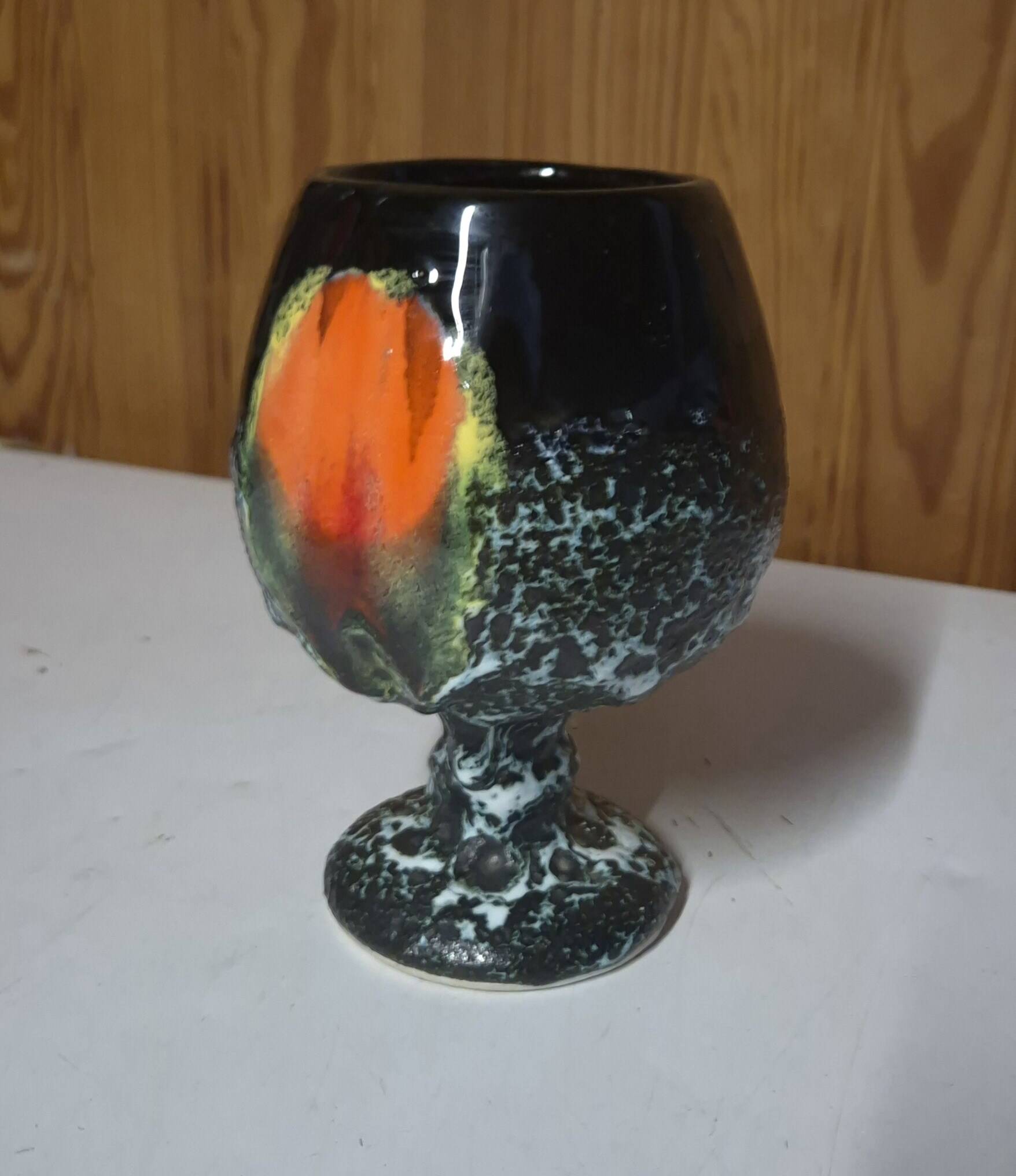 Vintage Vallauris ceramic bowl with glazed "fat lava" decoration